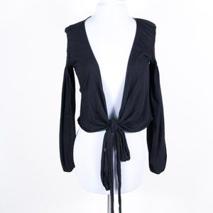 Theory Wrap/Tied Cropped Cardigan Shrug Top Smock Sleeve Cotton Spandex Navy M